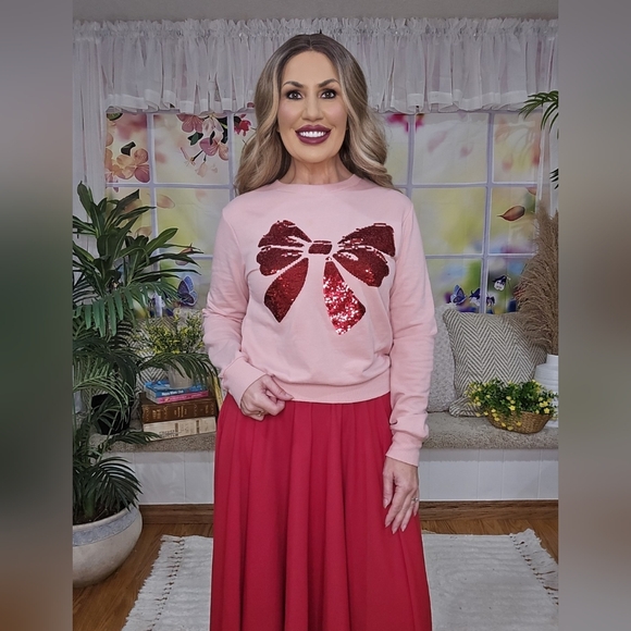 Active USA Tops - Pink Top With Red Sequin Bow